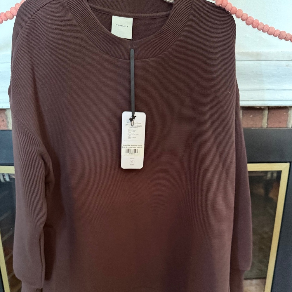 Varley Mae Boyfriend Sweat Brown with Gold Side Zippers